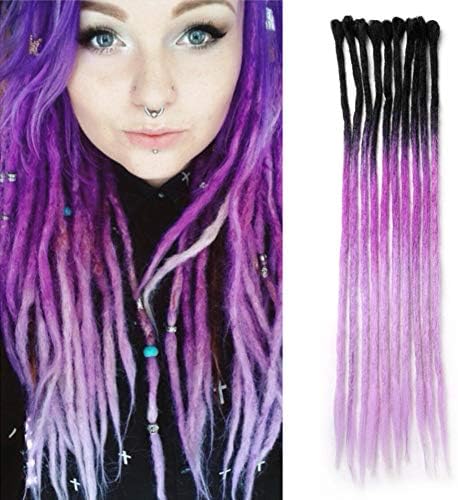24inch Ombre Dreadlocks Extensions for Women/Men 10 Strands Synthetic Dreads Handmade Hippie Locs(Ombre Black and Purple)