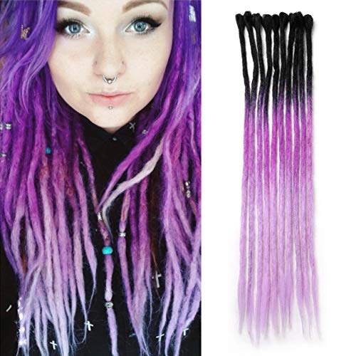 Dsoar 24inch Ombre Dreadlocks Extensions for Women/Men 10 Strands Synthetic Dreads Handmade Hippie Locs(Ombre Black and Purple)
