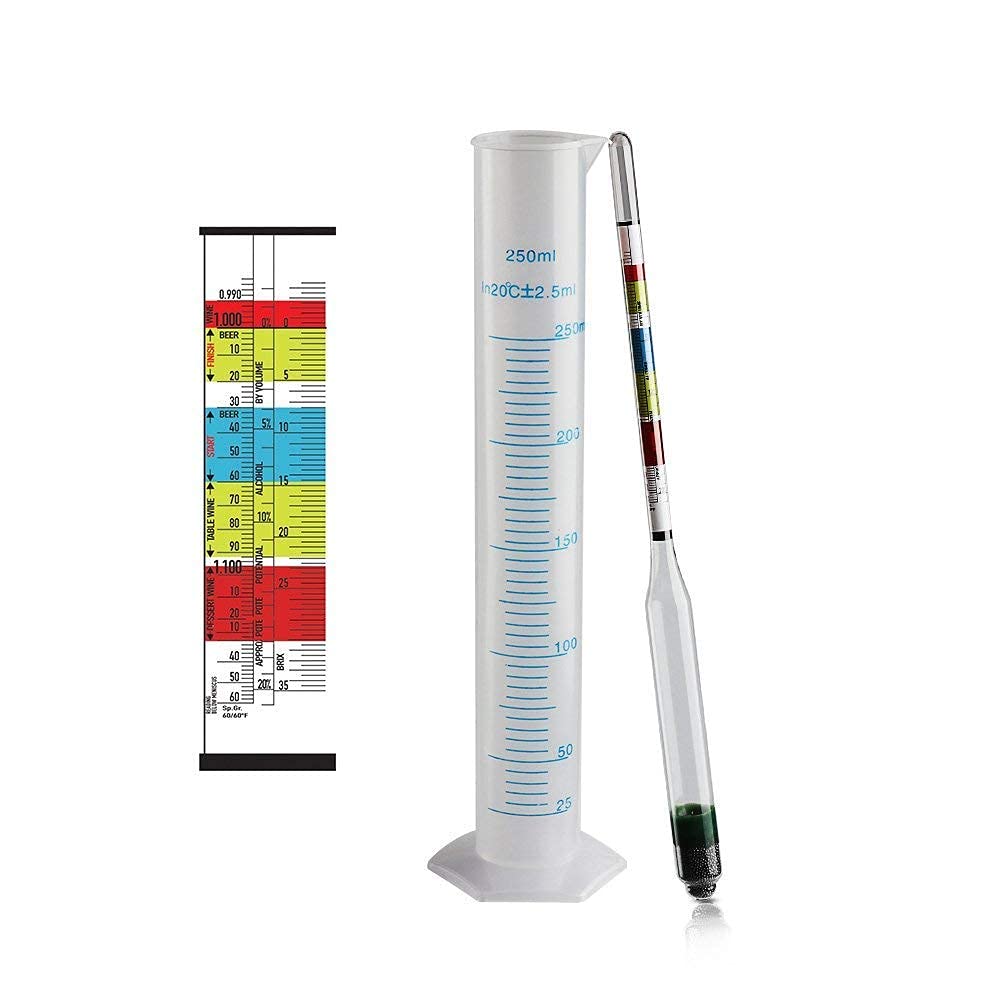 Triple Scale Hydrometer (.990-1.170), Specific Gravity, Brix & ABV Tester, For Wine, Beer, Mead, and Kombucha with 250ML Plastic Cylinder - (Set Of 1)