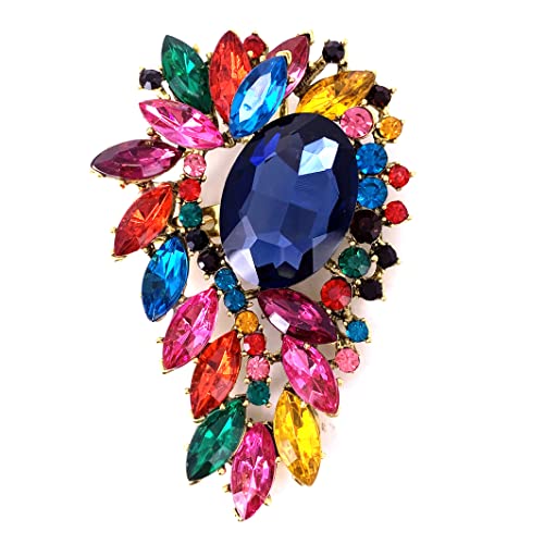 Image of SELOVO Leaf Flower Green Rhinestone Crystal Brooch Pin Accessory Gold Tone