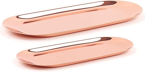 Lainrrew 2 bandejas de toallas de acero inoxidable, bandeja organizadora de joyas doradas, bandejas de tocador para lavabo, bandeja decorativa de