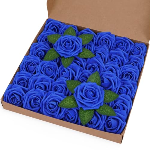 BLEUM CADE 36Pcs Artificial Flowers Fake Foam Roses with Stems for Wedding