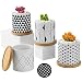 Coolty 4pcs Pot à Succulents en Céramique, Pots de Fleur Géométrie, Pot de Cactus avec Trou de Drainage, Coussin en Maille et Plateau en Bambou, pour Maison Décorations Bureau DécorIdée Cadeau Unique
