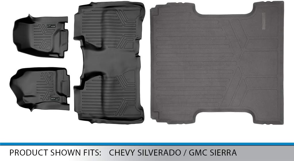 SMARTLINER Floor Mats 2 Rows and Truck Bed Liner Set for 2014-2018 Chevrolet Silverado 1500