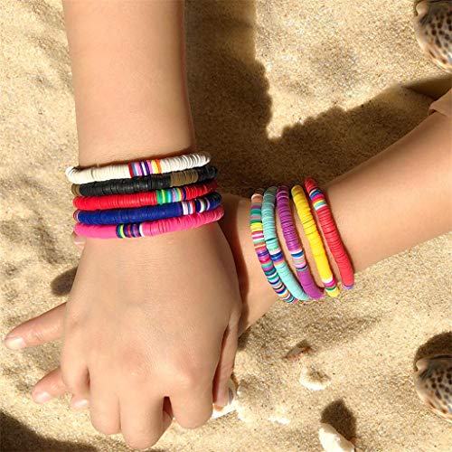 7-10Pcs Handmade Rainbow Bead Bracelet Set Colorful Polymer Clay Disc Beads Waxed String Bracelets Boho Surf Stackable Stretch Charm Bracelet Jewelry Bracelets For Women Girl-10Pcs Rainbow #TOP2