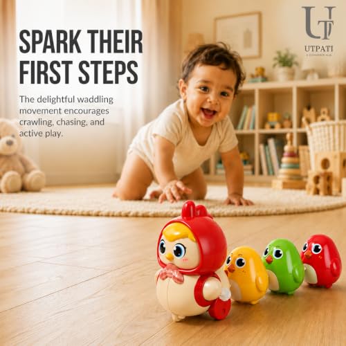 Image of Chicken Toys for Kids, Swinging Chain String Magnetic Hen with Chick Learning to Crawl Spring Toy, Crawling Wind-up Duck, Walking Chicken Cute Windup Toy for Boys Girls Toddler. (Red)