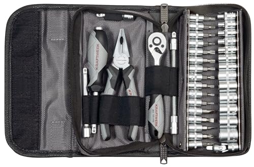 KRAFTWERK KRAFTWERK 208.103.000 Coffret à outils 36 pièces avec jeu de douilles 1/4 et cliquet réversible Mallette à outils avec pince universelle