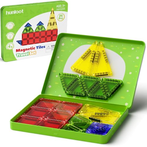 Image of Mini Magnetic Tiles Travel Toys: 26PCS Set,Iron Storage Box,Car Activities
