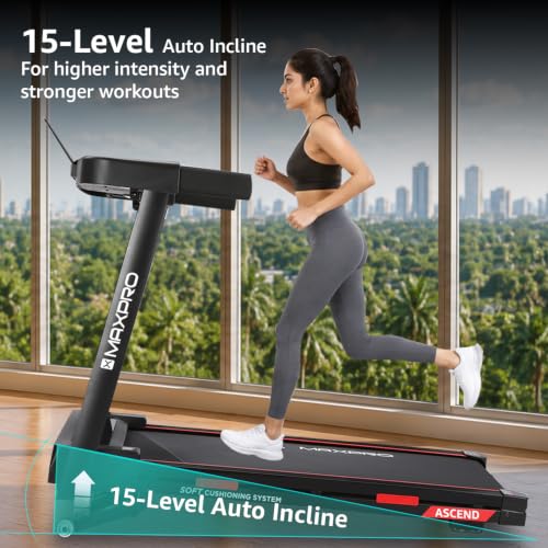 Image of Maxpro Ascend 5Hp Peak BLDC Motor|14km /h Speed |15 Level Motorized Incline LED Display with Tablet Holder | 12 Preset Program |120Kg User Weight | Auto Incline Treadmill for Home use