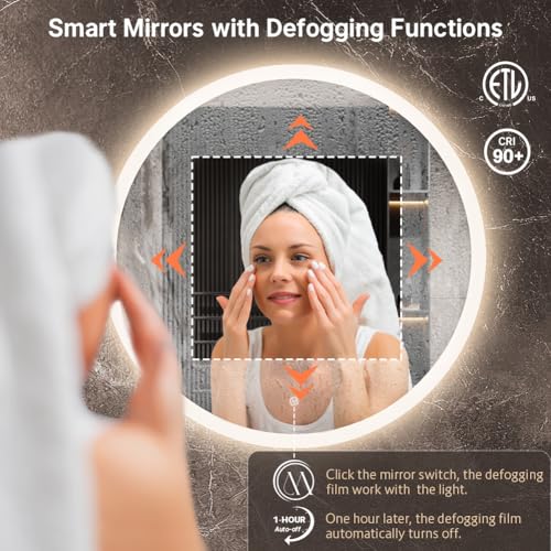 32" Round led Bathroom Mirror with Lights 3D Backlit Mirror 3 Color Temperatures Anti-Fog Adjustable Brightness Memory Function ETL Listed IP44 Waterproof - Image 5