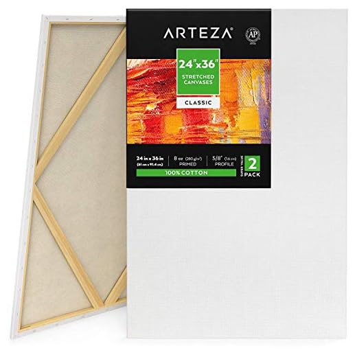 Arteza Lienzos para pintar cuadros, 24x36" (61 x 91,4 cm), pack de 2 lienzos imprimados 100% algodón para pintura acrílica, pouring, óleo y medios húmedos, profesionales, aficionados y principiantes