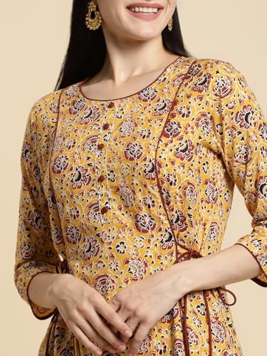 Image of rangita Women's Cotton Relaxed Fit Flared Calf Length Printed Kurti | Kurta