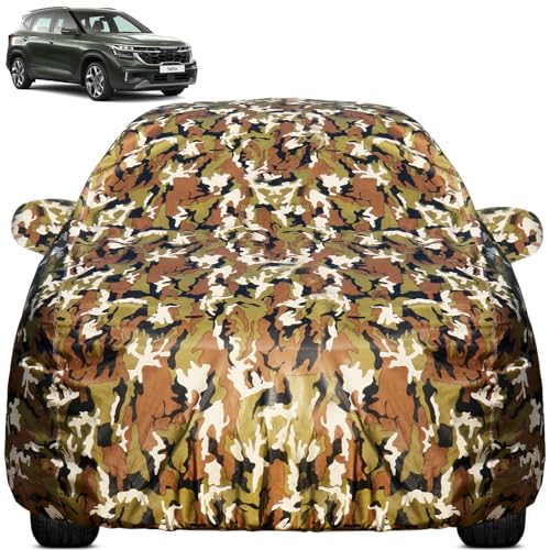 Image of Pivalo Car Body Cover for Kia Seltos All Model & Years (2019-2024) 100% Waterproof with Mirror Pockets, Triple Stitched Dustproof Heat Resistant UV Protection (Military /Jungle /Camouflage)