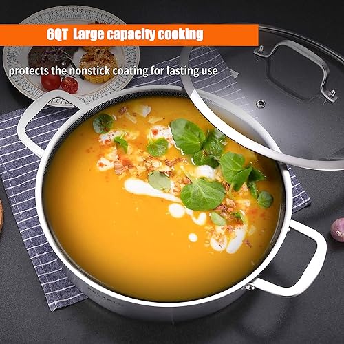 image for DELARLO Tri-Ply Stainless Steel Saute Pan 6 Quarts Deep Frying Pan, 12
