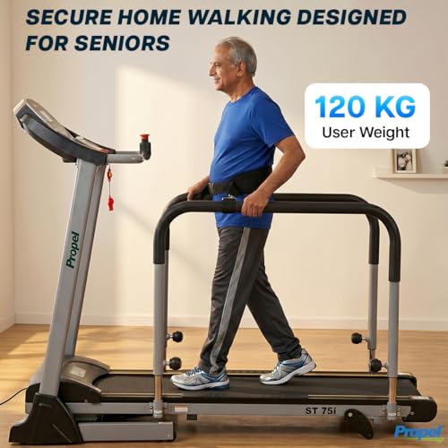 Image of Propel FitnessOne ST 75i Senior & Rehab Treadmill | 0.2 km /h Ultra-Slow Start | Adjustable Handrails & Safety Belt | Forward & Reverse Walking | Wide Belt with Shock Absorption | 120 Kg Capacity
