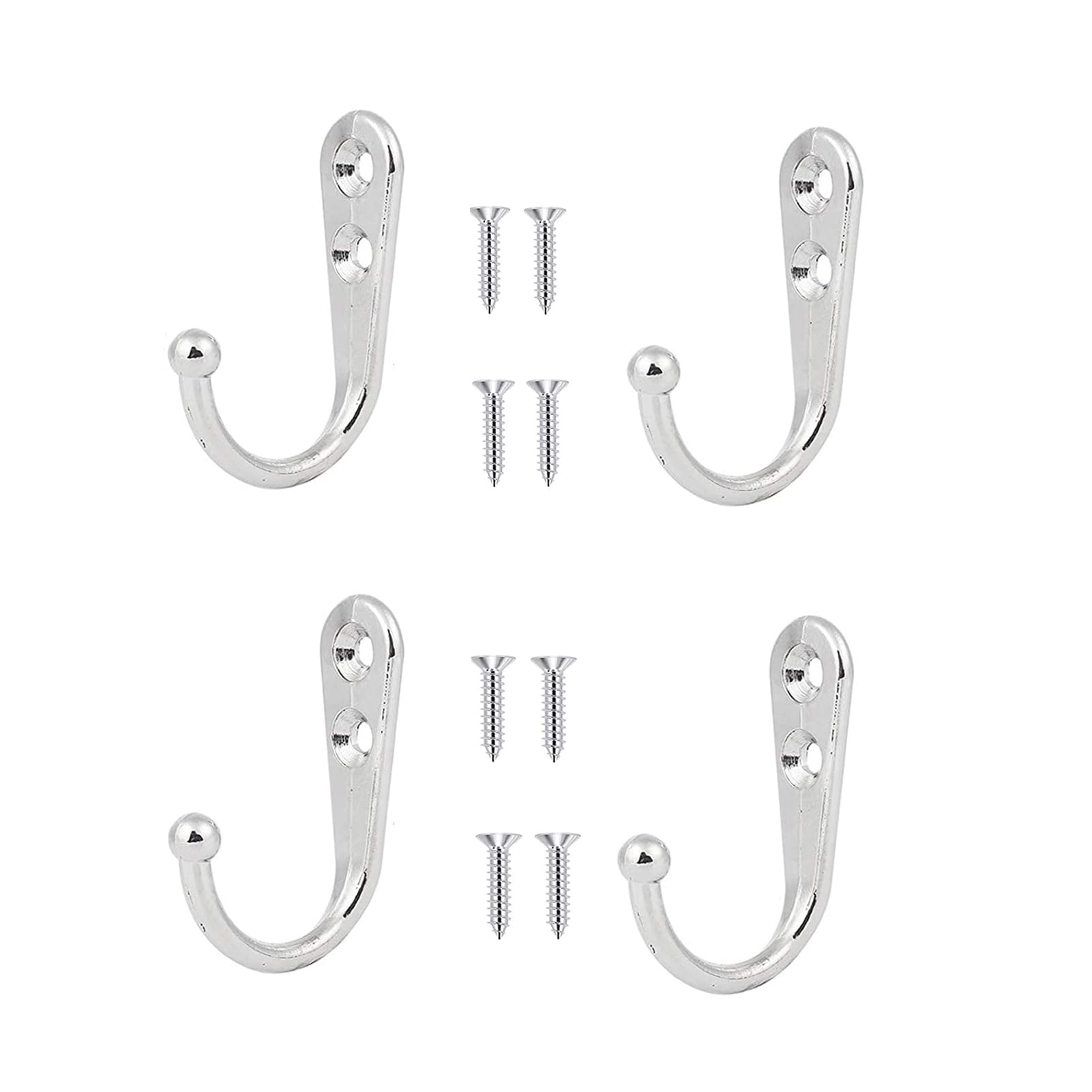 Yesmin Silver 4 Pcs Wall Mounted Hooks,Coat Hooks Retro Door Robe Hook For Hanging Towel Clothes Hat Key Single Metal Hook Cloth Hanger For In Bedroom Bathroom Kitchen Cupboard (With 8 Pcs Screws)