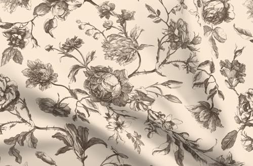 Spoonflower Fabric Flower Toile Vintage Classic on Performance Linen
