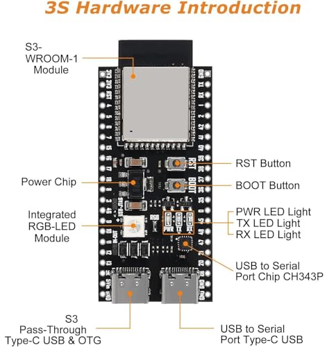Image of ESP32 ESP32-S3 Development Board AYWHP ESP32 S3 ESP32-S3-DevKitC Module with WROOM-1-N16R8 Low Power MCU with Dual-Mode Wi-Fi and Bluetooth Type-C Connector Compatible with Arduino