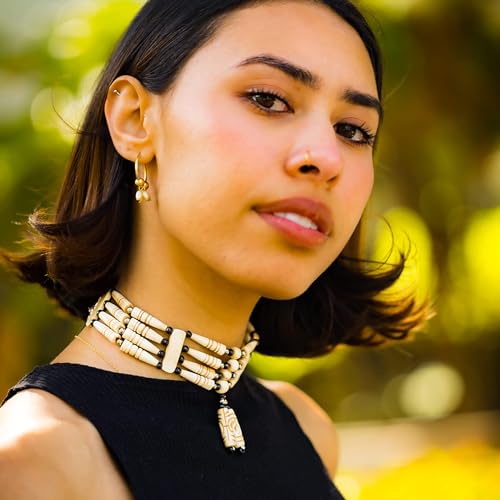 outROAR Gear American Indian Style Bone Choker Necklace, 4 Row Tan Traditional Hairpipe Beads, Unisex Adjustable4