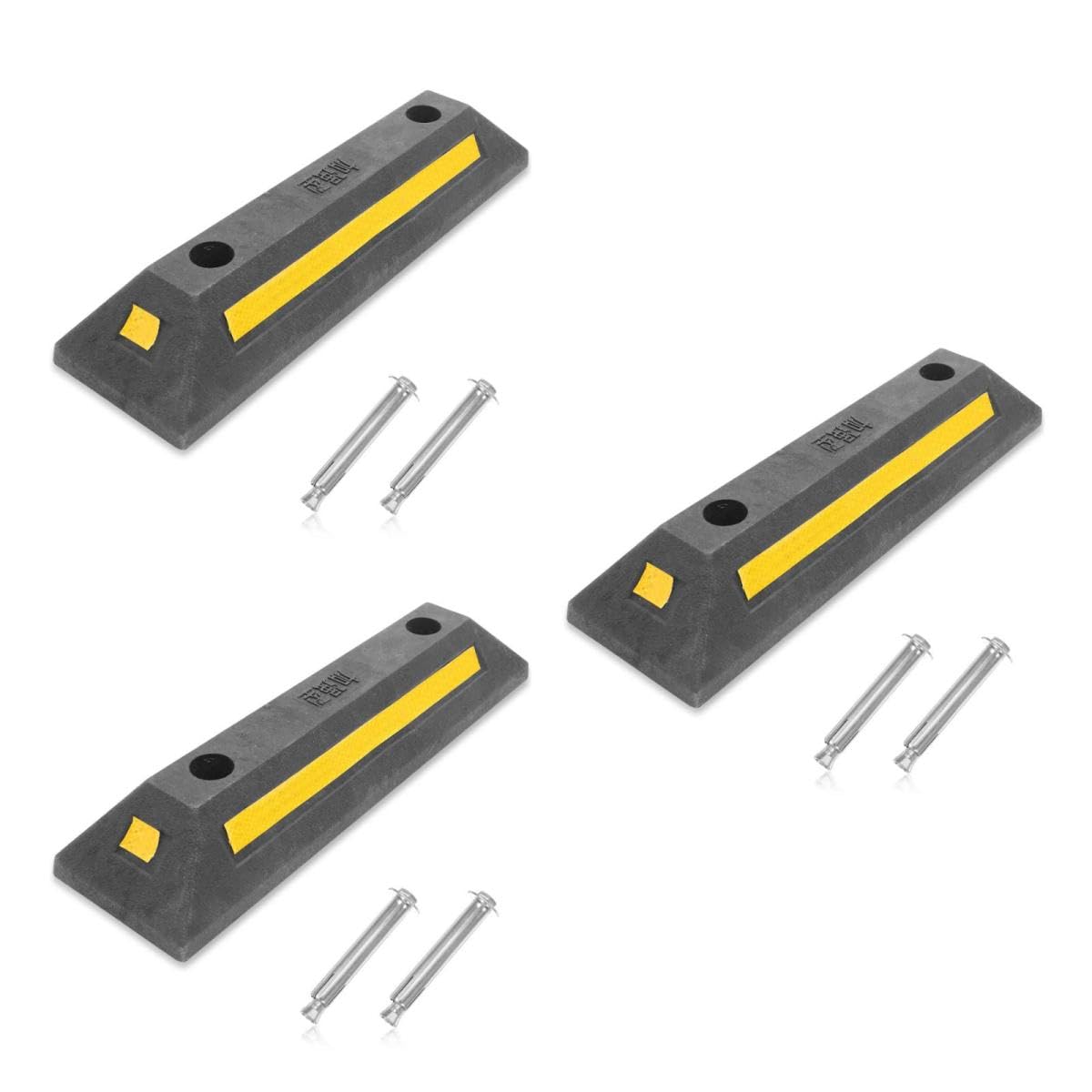 Amosfun 3 Piezas tapón de Coche Barrera Parking tapón para vehículos cochera calzo de Rueda Protector tapón de estacionamiento para Garaje Tope de Rueda Reflectante Caucho Black