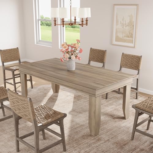 Image of GarveeHome Farmhouse Dining Table for 6-8 People, 71 in Long Kitchen Tables with Wooden Sturdy Frame, 6 ft Large Rectangular Dinner Table for Dining Room, Kitchen, Natural Oak, 71 inch Non-extendable