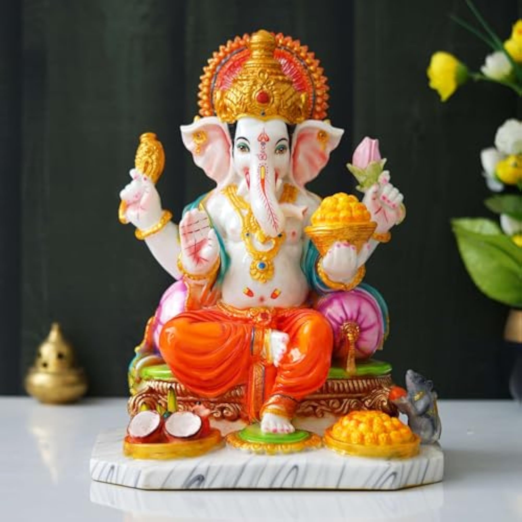 Handmade Ganpati Marble Bappa Murti Idol Statue, 13 Inch – BLING QUEEN