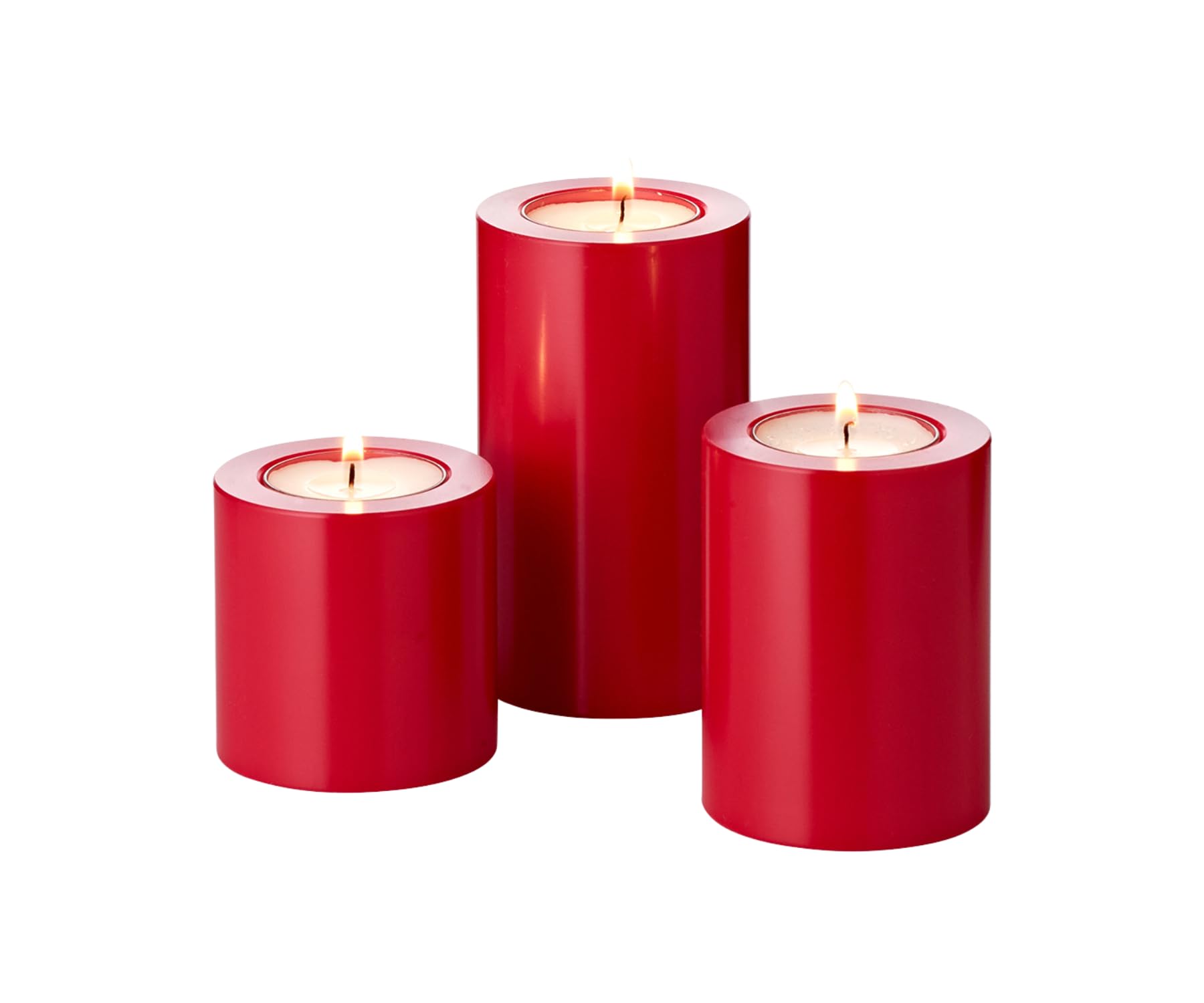 Edzard Red Set Of 3 Cornelius Tea Light Holders, Permanent Candle, Diameter 6 Cm, Height 6/8/11 Cm, Heat Resistant Up To 90 Cm