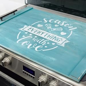 Farmhouse Noodle Board Stove Cover with Handles Laminate Wooden Stove Top Covers Handmade Electric Gas Stove Cover Board Wood Rustic Decorative Tray for Kitchen Counter Space (Blue,Cute)