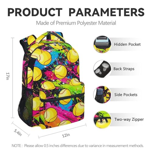 Softball Backpack with Lunch Box - Set of 3 School Backpacks for Girls - Cartoon Colorful Bookbag and Pencil Case Bundle for Middle School, Highschool2