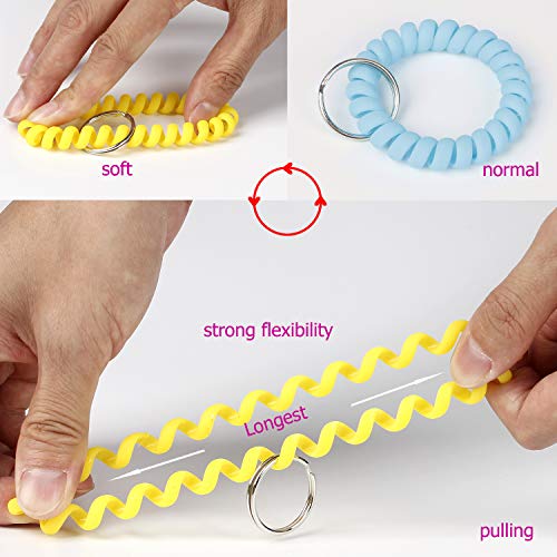 Image of BIHRTC 6 Color Wrist Keychain Plastic Spring Flexible Spiral Wrist Coil Stretchable Wristband Spiral Key Chain Bracelet Key Holder Key Ring for Gym Pool ID Badge Sauna Outdoor Activities