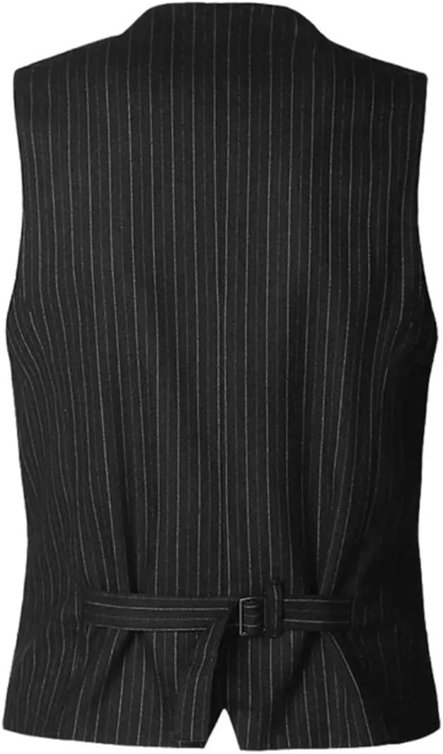 Men's Solid Color Casual V-Neck Double Breasted Striped Slim Fit Formal Wedding Vest
