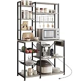 Garvee Estantería De Cocina Estilo Industrial con Enchufes y Ganchos, 90×40×178 cm (Gris)