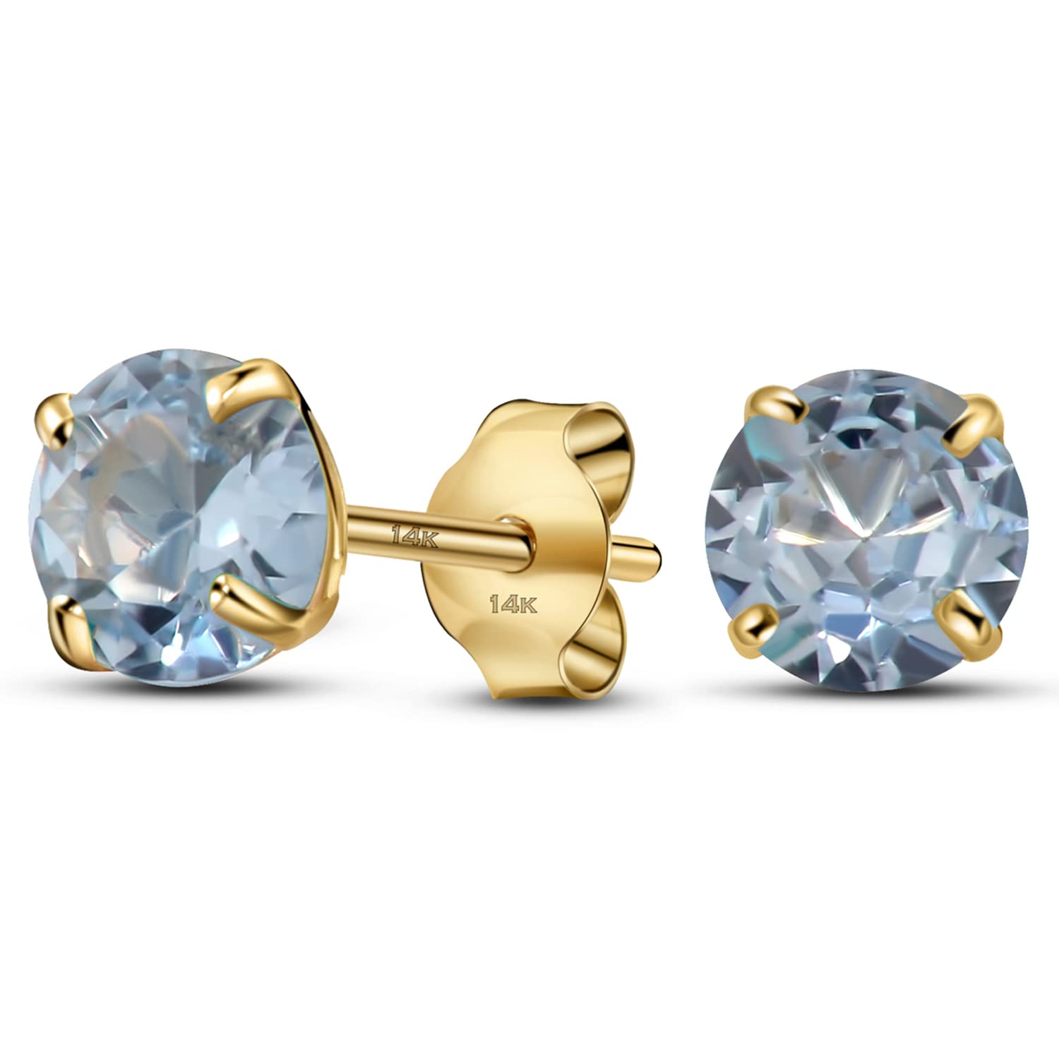Solid 14K Yellow Gold Round Solitaire Simulated-Birthstone Minimalist Stud Earring