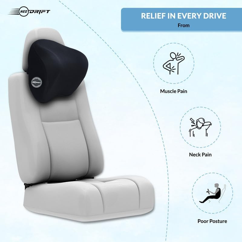 Image of Neodrift CurveNeck Pro Set of 2 Black Velvet Memory Foam Orthopedic Neck Rest Cushion Pillow for Neck Head Shoulder Support Pain Relief Car Headrest