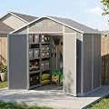 AIRAJ 8x6FT Outdoor Storage Shed with Floor,Waterproof Garden Resin Tool Shed with Window&Vents,Lockable Door&Ramp,Plastic Storage Shed Suitable for Patios,Gardens, Backyards and Construction Sites