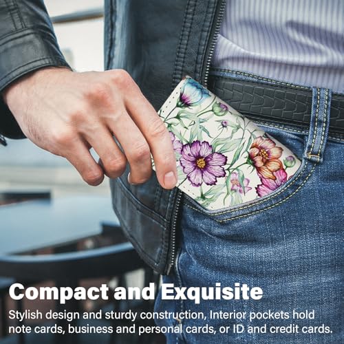 Image of Business Card Holder，PU Leather Business Card Case Color Printing Pattern Card Holder Wallet，Pockets Magnetic Credit Card Holders for Men and Women - Colorful Daisy