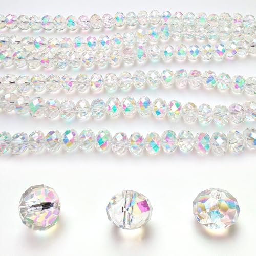 Image of 10mm Rondelle Glass Beads for Jewelry Making, Faceted Briolette Crytal Spacer Beads for Bracelet Necklace Earring, Pink with Green 200pcs