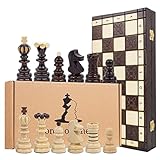 Schachspiel Schach Schachbrett Holz hochwertig - Chess Board Set klappbar mit Schachfiguren groß für Kinder und Erwachsene 43x43 cm