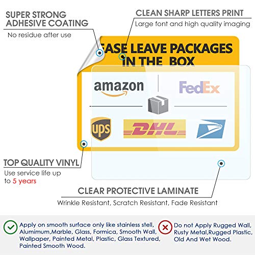 Package Delivery Sign Delivery Instructions Sign 2 Pack Leave Packages In The Box Sign ,Two For One : 1 Pcs Super Tough Pvc+1 Pcs Self Adhesive Vinyl , Rust-Free, Weather-Proof #TOP2