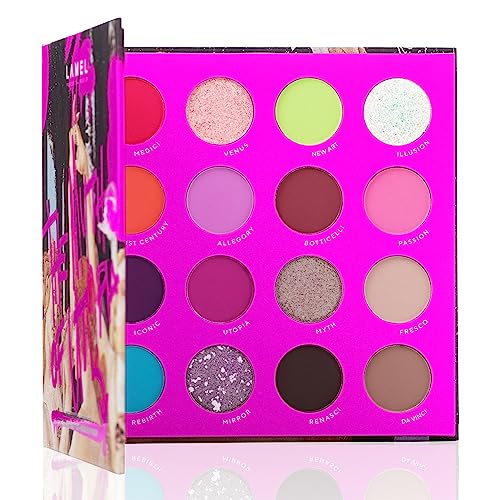 Lamel 16 Colors Highly Pigmented Eyeshadow Palette - 16 Glitter Colorful Makeup Set, Catchy Colors & Shimmers, Vibrant, Waterproof, Long-Lasting Formula With Neon Pigments - The Myth Of Utopia, 16Gr #TOP22