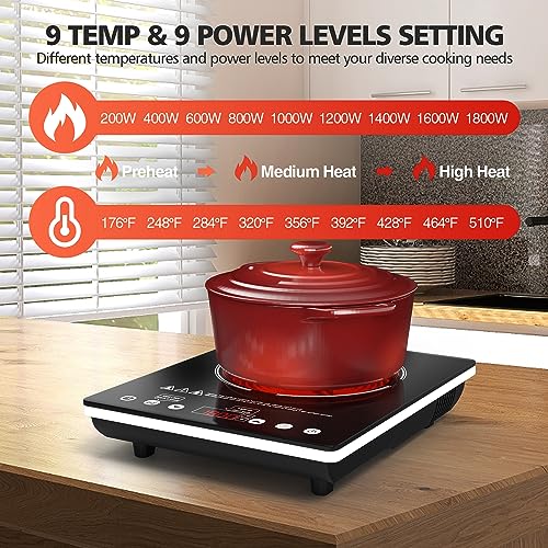 Electric Cooktop Single Burner, 1800W Ceramic Cooktop with Child Safety