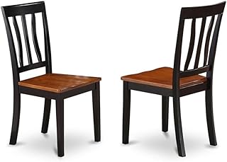 East West Furniture ANC-BLK-W Antique Kitchen Dining Chairs - Slat Back Wooden Seat Chairs, Set of 2, Black & Cherry