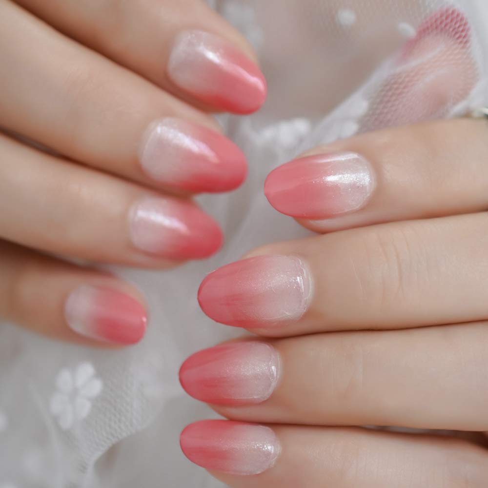Amazon.com : Light Red Oval Short Designer Press On Nails Pearl Shimmer  Peach Girl False Nail Gradient French Adhesive 24pcs : Beauty & Personal  Care