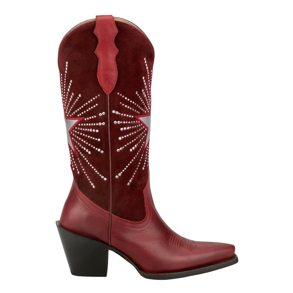 Justin Boots Womens Radio 13 Inch Star Inlay Rhinestone Snip Toe Pull On Casual Boots Knee High Low