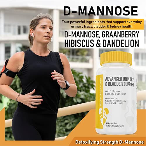 Advanced Urinary Tract Health & Bladder Support Supplement - Detoxifying Strength D-Mannose & Cranberry Natural Fast Acting Ut Cleanse- Restore Control & Balance - 60 Capsules #TOP4