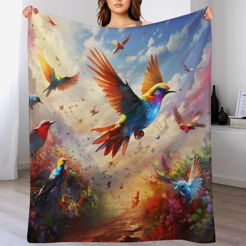 Couverture oiseau 3D moelleuse contre le froid pour canapé et voyage léger