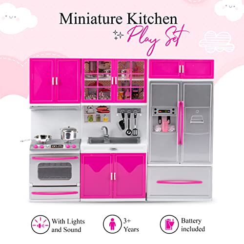 Smart Novelty Barbie Kitchen Set - Mini Kitchen With Stimulating Lights And Sounds - Miniature Kitchen Set With Battery Included - Safe For Children Age 3 And Above #TOP1