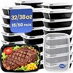 38 oz 50 Pack Meal Prep Containers Reusable, Disposable to Go Food Containers with Lids BPA Free, Plastic Food Storage Containers Microwave/Dishwasher/Freezer Safe Take Out Containers for Leftovers
