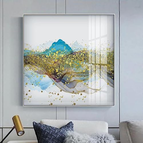 Cuadros modernos abstractos en azul y oro, posters decorativos de 20x20 cm 2