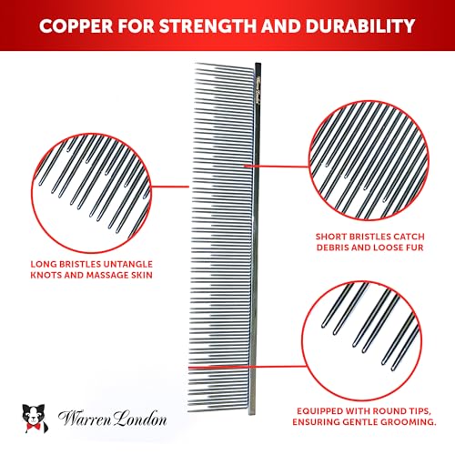 Warren London Carding Cat Comb | 7.5 inches made with Copper | Rounded Tips Prevent Irritation | Dual Tooth Design for Short & Long Hair removes Mats and Tangles - Image 3